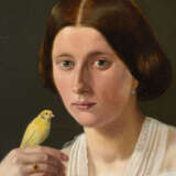 VOLCK, F.. Bildnis einer jungen Frau mit Kanarienvogel. - photo 2
