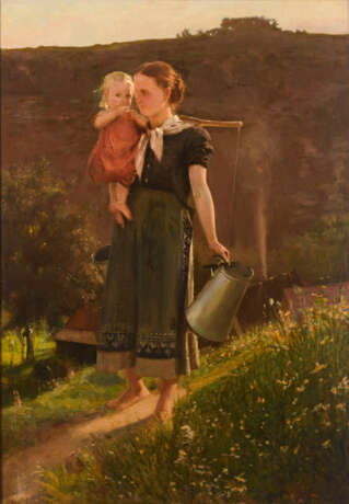 Undeutlich signiert: Junge Bäuerin mit Kind. - фото 1
