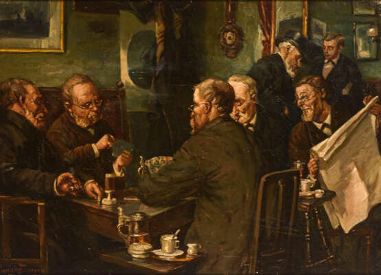 JENSEN, Olaf Simony (1864 - 1923). Herrenrunde beim Kartenspiel. - Foto 1