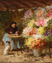 GILBERT, Victor Gabriel (1847 Paris - 1935 ibid.). Flower market in front of La Madeleine Paris.