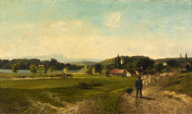 VOLTZ, Ludwig Gustav (1825 Augsburg - 1911 München). Schäfer mit Herde vor dem Dorfe.