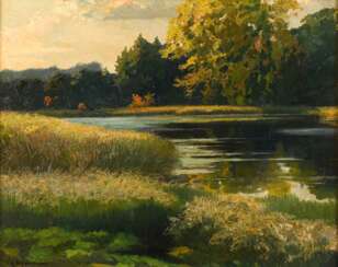 SCHLOTERMANN, Heinrich (1859 Ruhla - 1927 Berlin). Waldsee mit Schilfufer.