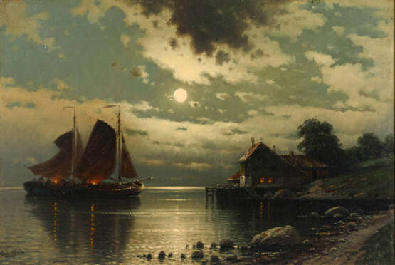 BERGFELD, Carl (1837 - 1920). Küstenlandschaft bei Mondschein. - photo 1