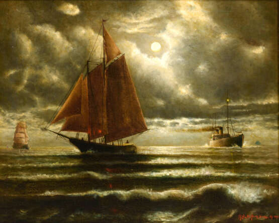 STUCKE, Th. H. L. Otto. Schiffe im Mondschein vor New York. - photo 1