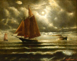 STUCKE, Th. H. L. Otto. Schiffe im Mondschein vor New York.