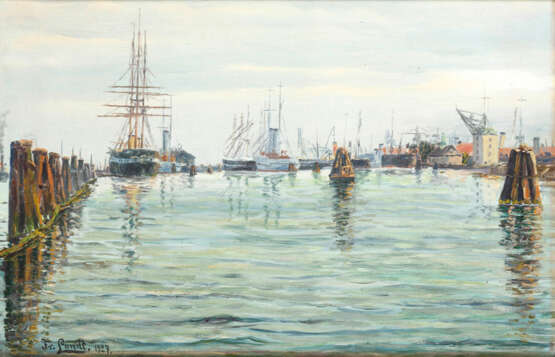 LANDT, Frantz (1885 Nysted - 1975 ebd.). Schiffe im Hafen. - Foto 1