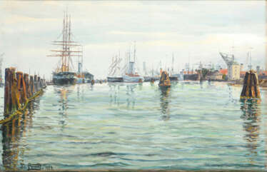 LANDT, Frantz (1885 Nysted - 1975 ebd.). Schiffe im Hafen.