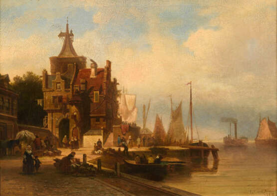 BOMMEL, Elias Pieter van (1819 Amsterdam - 1890 Wien). Holländische Küstenstadt. - фото 1