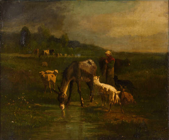 PALIZZI, Filippo (1818 - 1899 Neapel). Hirtin mit Esel und Ziegen. - photo 1