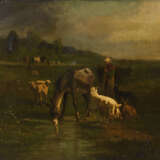 PALIZZI, Filippo (1818 - 1899 Neapel). Hirtin mit Esel und Ziegen. - photo 1