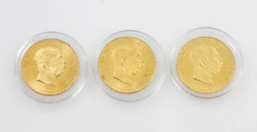 3-teiliges GOLDkonvolut Österreich - 3 x 100 Kronen 1915/NP, Franz Joseph I.,