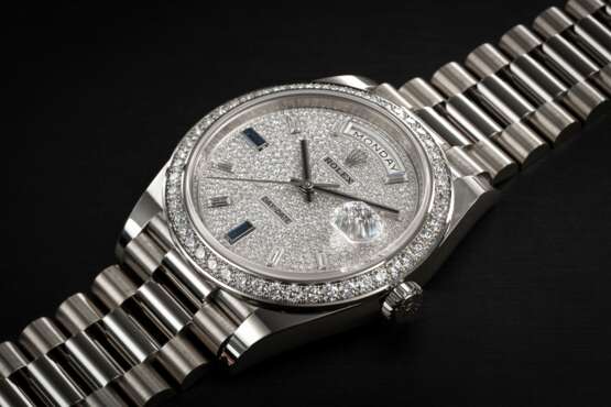 ROLEX, DAY-DATE 40 REF. 228349RBR, A GOLD, DIAMOND AND SAPPHIRE AUTOMATIC WRISTWATCH - photo 1