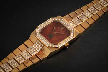 ROLEX, CELLINI REF. 4652, A RARE 18K GOLD AND DIAMOND-SET WRISTWATCH WITH MAHOGANY DIAL MADE FOR THE SULTANATE OF OMAN