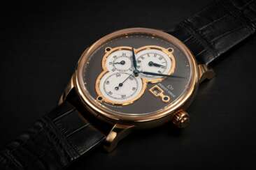 JAQUET DROZ, LE DEUX FUSEAUX, HOMMAGE LA CHAUX-DE-FONDS, A GOLD DUAL-TIME AUTOMATIC WRISTWATCH