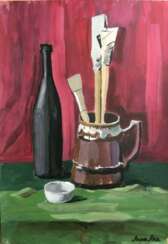 Still life with a black bottle.