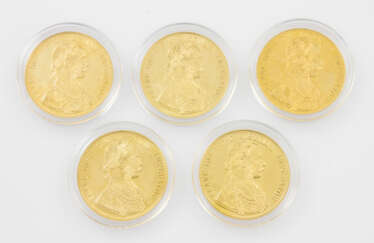 5-piece gold - Austria-5 x 4 ducats 1915/NP, Franz Joseph I. group