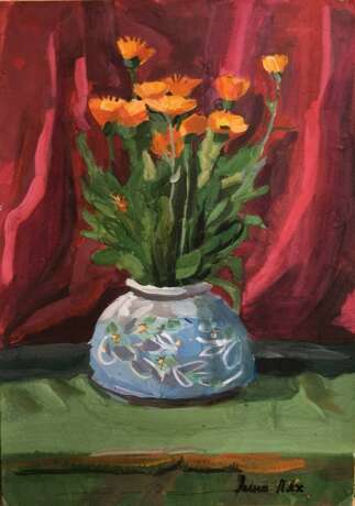 Calendula blooms in July Paper Gouache Realism Still life Russia 2015 - photo 1