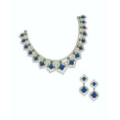 CARTIER SAPPHIRE, EMERALD AND DIAMOND NECKLACE AND EARRING SET