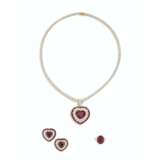 RUBY AND DIAMOND NECKLACE, EARRING AND RING SUITE - фото 1