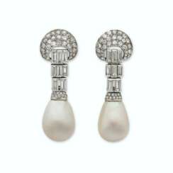 CHAUMET ART DECO DIAMOND AND NATURAL PEARL EARRINGS