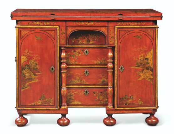 A QUEEN ANNE SCARLET AND GILT-JAPANNED BACHELOR`S CHEST/WRITING-TABLE - photo 1