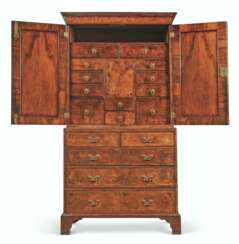 A GEORGE II FEATHERBANDED BURR-WALNUT AND WALNUT CABINET-ON-CHEST
