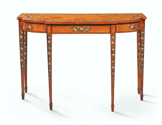 A GEORGE III SATINWOOD, KINGWOOD-CROSSBANDED AND POLYCHROME-DECORATED SIDE TABLE - фото 1