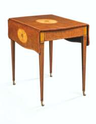 A GEORGE III HAREWOOD AND MARQUETRY PEMBROKE TABLE