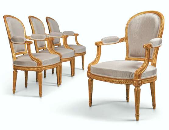 A SET OF FOUR LOUIS XVI-STYLE GILTWOOD FAUTEUILS - photo 1