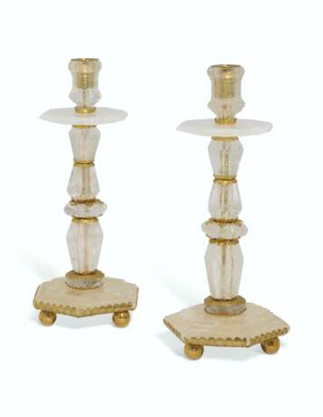 A PAIR OF FRENCH GILT-METAL-MOUNTED ROCK CRYSTAL CANDLESTICKS - photo 1