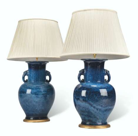 A PAIR OF CHINESE BLUE FLAMBE GLAZED VASES MOUNTED AS LAMPS - photo 1