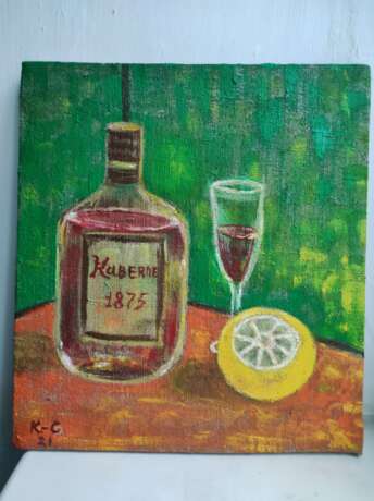 Painting “Still life with wine and lemon”, холст льняной, Oil, Still life, Ukraine, 2021 - photo 1