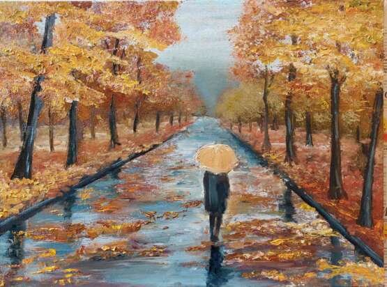 "Осенний дождь" масляная краска холст Масляная живопись Современное искусство современный реализм Украина 2021 г. - фото 1