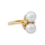 Ring mit 2 Perlen und 2 Brillanten von zusammen ca. 0,1 ct, - Foto 1