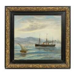 MARINEMALER/IN 19. Jahrhundert, "Dampfsegler und Segelboote vor der Küste",