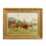TERRAIRE, CLOVIS FRÉDÉRICK (1858-1931), "Hirtin mit Kühen auf der Wiese hinter dem Haus", - Foto 1