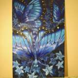 Синие бабочки масло х олст на картоне Масляные краски Абстракционизм бабочки синие Россия 2021 г. - фото 1