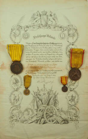 Baden: Gedächtnismedaille 1849 mit Urkunde für einen Hauptmann des Kgl. 31. Infanterie-Regiments. - фото 1