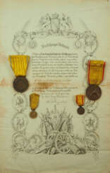 Baden: Gedächtnismedaille 1849 mit Urkunde für einen Hauptmann des Kgl. 31. Infanterie-Regiments.