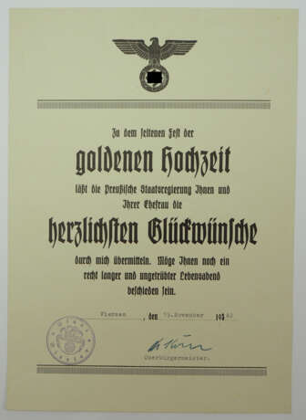 3. Reich: Urkunde zur Goldenen Hochzeit - Stadt Viersen. - photo 1