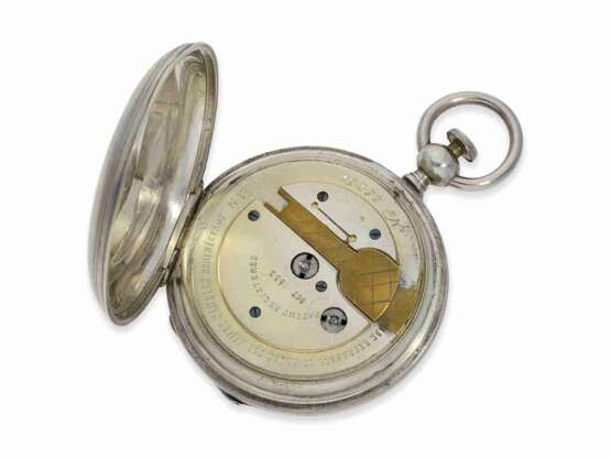 Taschenuhr: äußerst ungewöhnliche amerikanische Savonnette mit speziellem Aufzug nach Patent von 1852, Ankerchronometer No.38731 - photo 4