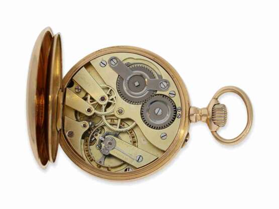 Taschenuhr: hochfeines rotgoldenes Ankerchronometer von Mermod Freres, verkauft durch Türler in Zürich, mit Originalbox, ca.1885 - Foto 2
