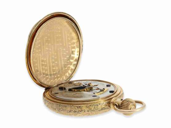 Taschenuhr: außergewöhnlich schwere, amerikanische goldene Jugendstil Prunksavonnette Elgin Dueber Special, ca.1895 - фото 3