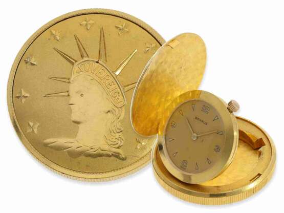Taschenuhr: seltene Münzuhr in 18K Gold, Marke Benrus, 50er-Jahre - Foto 1