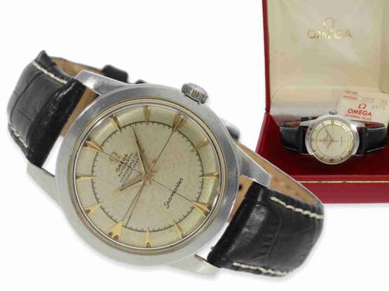 Armbanduhr: frühes, sehr seltenes Omega Automatikchronometer mit Sector-Zifferblatt, originales Chronometerzertifikat von 1952, Originalbox - Foto 1