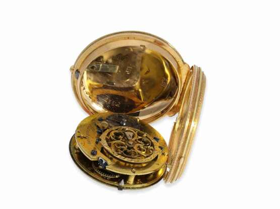 Taschenuhr: seltene, deutsche 4-Farben Louis XV-Goldspindeluhr mit Originalbox und originalem Goldschlüssel, Rudolph Quosig Man(n)heim, ca.1790 - Foto 4