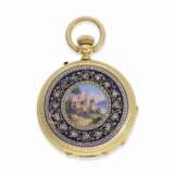 Taschenuhr: prächtige Gold/Emaille-Savonnette mit Diamantbesatz, gefertigt für den indischen Markt, No.6395, Genf um 1855 - Foto 2