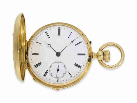 Taschenuhr: prächtige Gold/Emaille-Savonnette mit Diamantbesatz, gefertigt für den indischen Markt, No.6395, Genf um 1855 - Foto 3