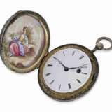 Taschenuhr: ungewöhnlich große Emaille-Spindeluhr mit 4 Emaille-Gemälden, vermutlich Wien um 1820 - фото 4