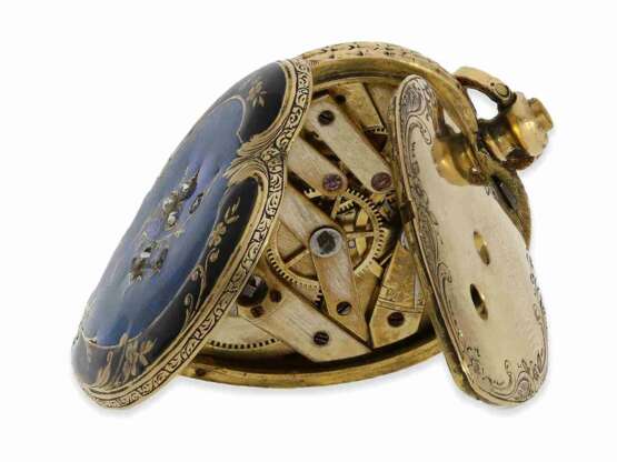 Anhängeuhr/Formuhr: seltene Gold/Emaille-Formuhr "Herz" mit Diamantbesatz, vermutlich Vacheron Geneve für Mellerio dits Meller Paris, ca.1850 - фото 4